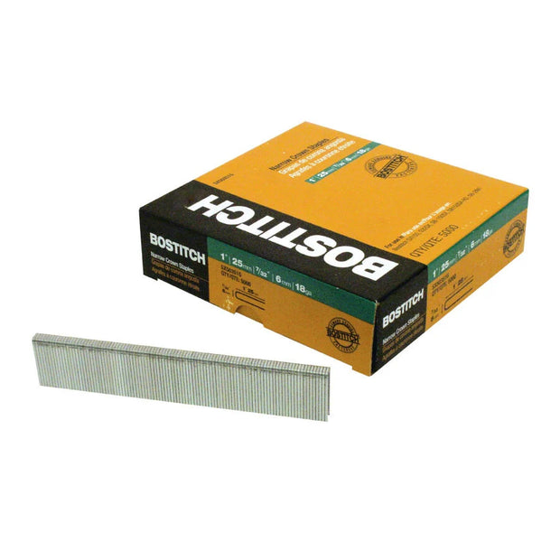 Bostitch SL50351G, 1" Length x 5/16" Crown Width, 18 Ga. Staples, 5,000/Box, 10 Boxes (Case).