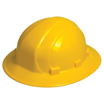 ERB 19912 Omega II Full Brim Hard Hat w/ Mega Ratchet 6-point nylon suspension, Yellow, 12/Case