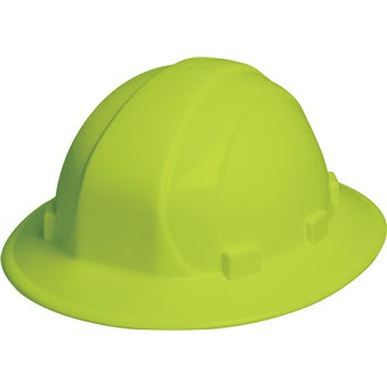 ERB 19920 Omega II Full Brim Hard Hat w/ Mega Ratchet 6-point nylon suspension, Hi Viz Lime, 12/Case