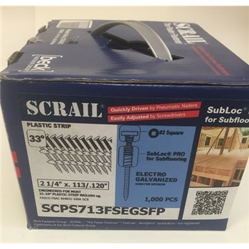 Fasco SCPS713FSEGSFP 2-1/4" X .113 SQ. HD. 33 Deg. Plastic Strip Scrail, Fine Thread, SubLoc Pro Scrail, Galv., 1,000/Case, CLOSEOUT, 2 LEFT IN STOCK
