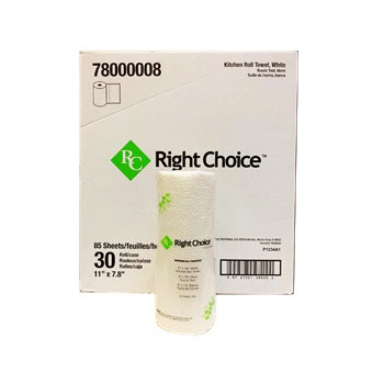 RIGHT CHOICE KITCHEN PAPER TOWELS, 2-PLY, 85 SHEETS/ROLL, 30 ROLLS/CASE